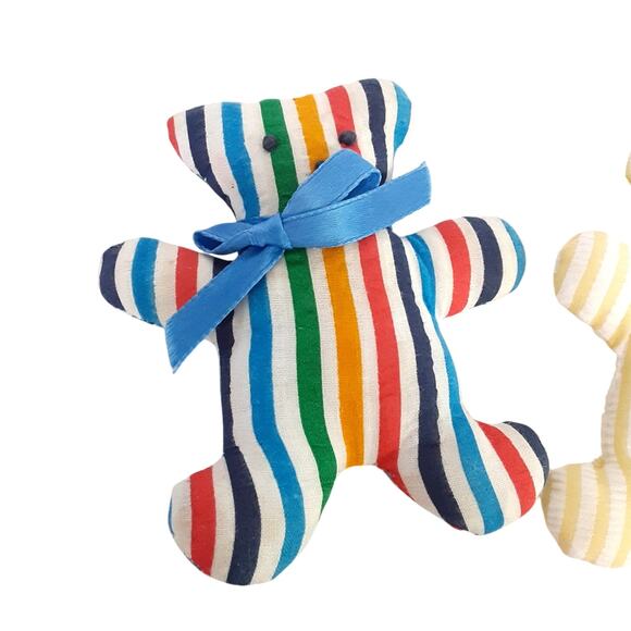 Vintage 80s Handmade Mini Flat Teddy Bears Plush 6 pc Hand Sewn Crafty Ornaments - Picture 3 of 6